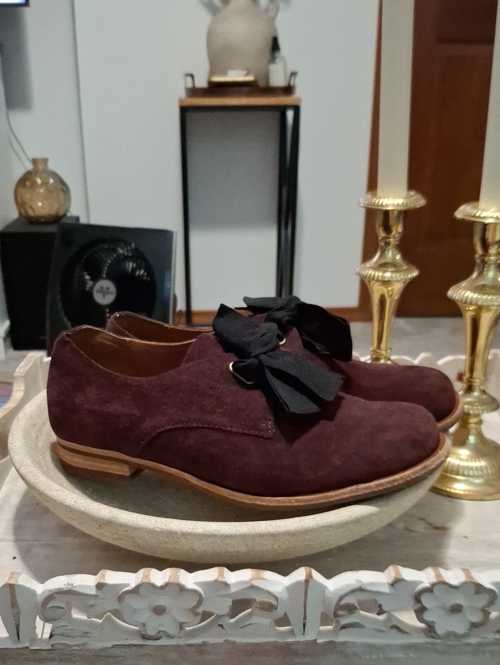 Kork-Ease Beryl Mosto Burgundy Suede Derby Shoes with Ribbon Detail Size 8.5